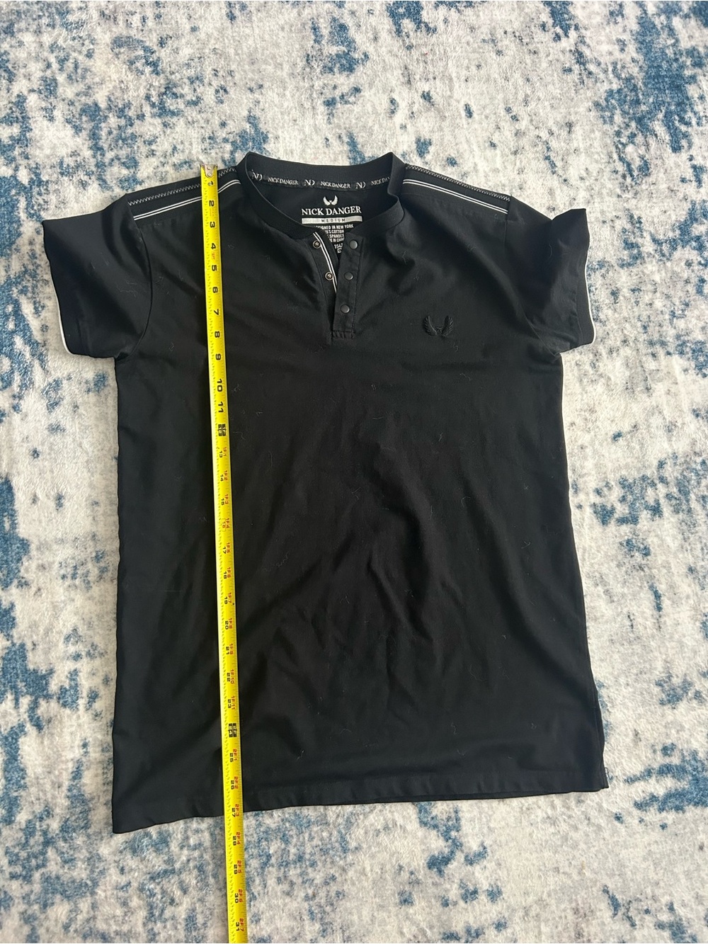 Nick Danger • Men’s Black Short-Sleeve Henley Polo • Med •